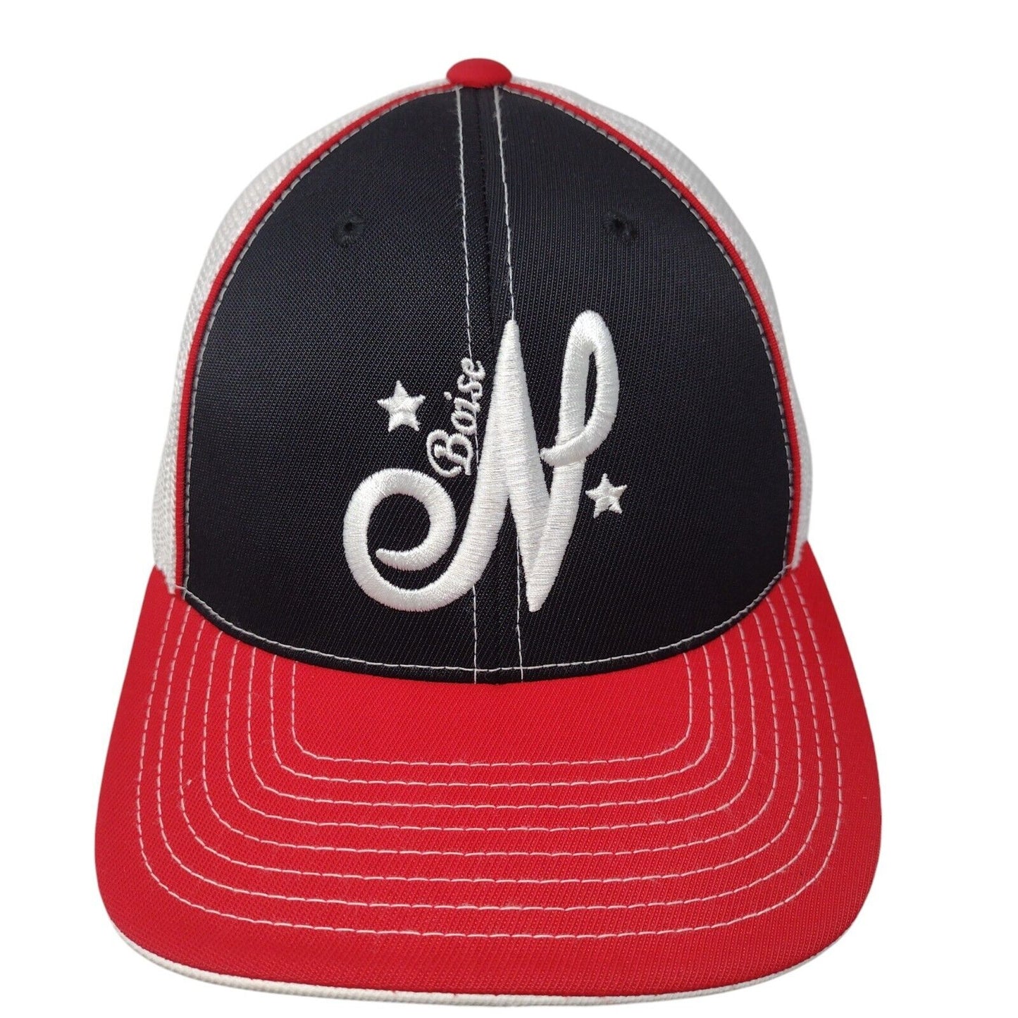 Boise N Fitted Mesh Back Trucker Hat Multi 7 3/8-8 Flexfit Colorblock