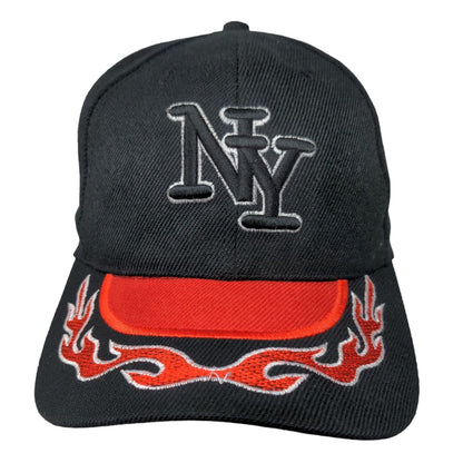 Unbranded Men's Strapback Hat Black Adjustable Embroidered New York Flames Logo