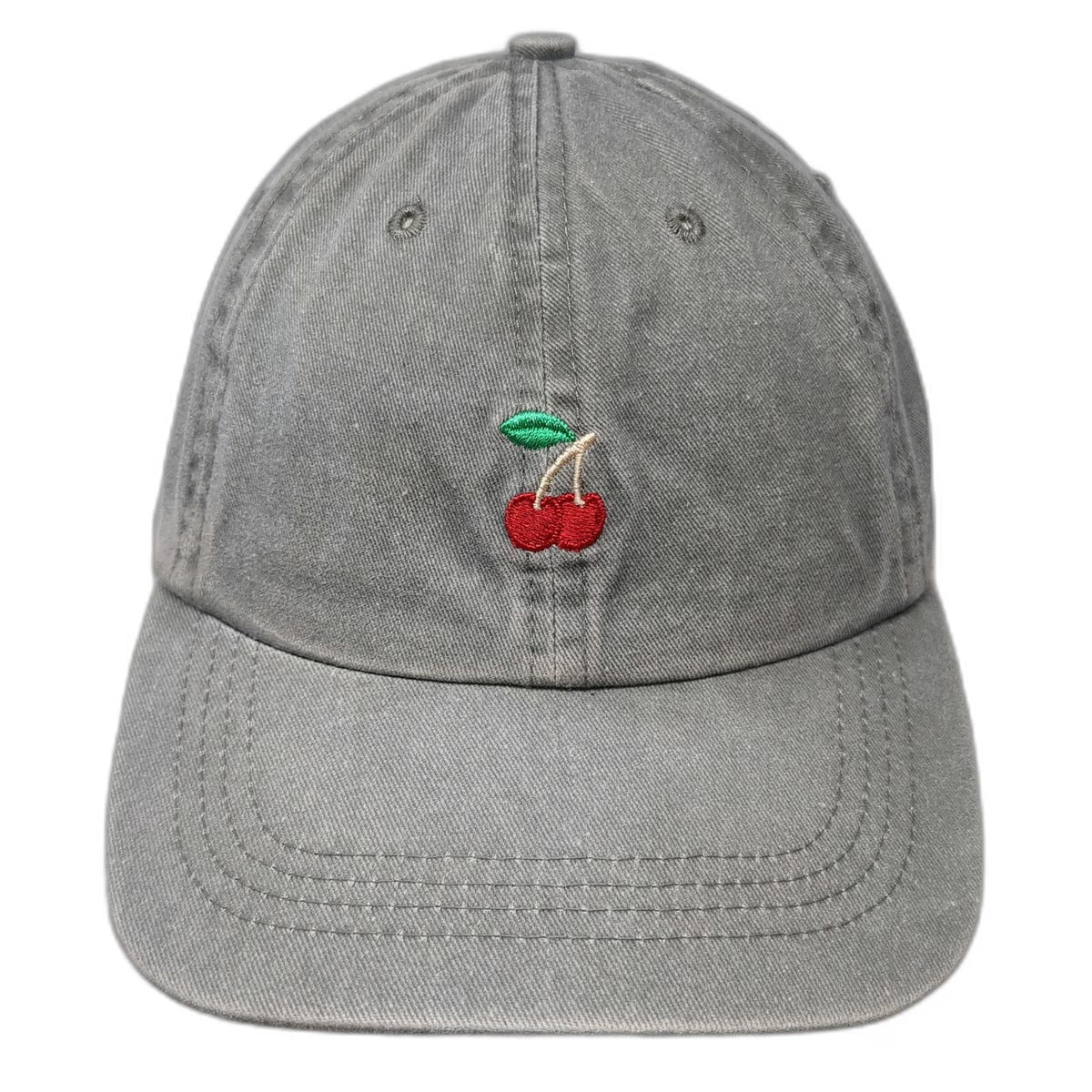 Headlines Baseball Cap Gray One Size Cherry Embroidery Adjustable Washed Cotton