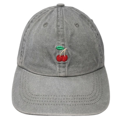 Headlines Baseball Cap Gray One Size Cherry Embroidery Adjustable Washed Cotton