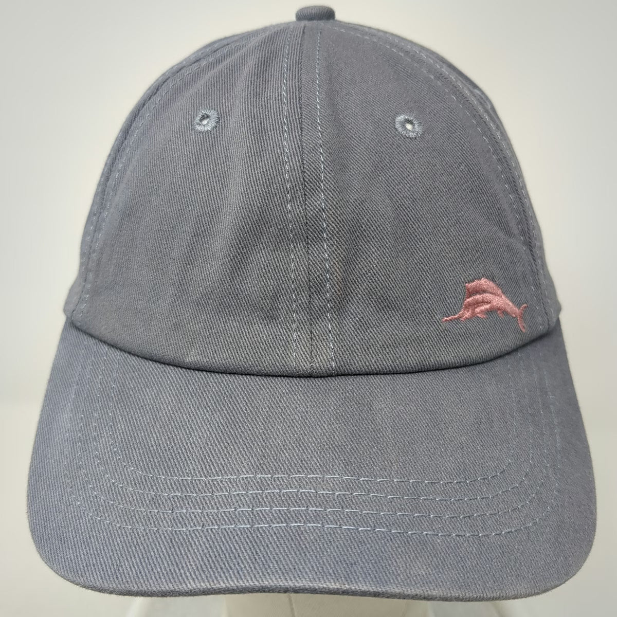 Tommy Bahama Baseball Cap Gray One Size Pink Underbrim Marlin Logo Slideback Hat