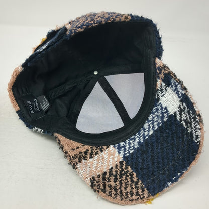 David and Young Baseball Cap Beige Blue White Yellow One Size Bouclé Plaid Hat