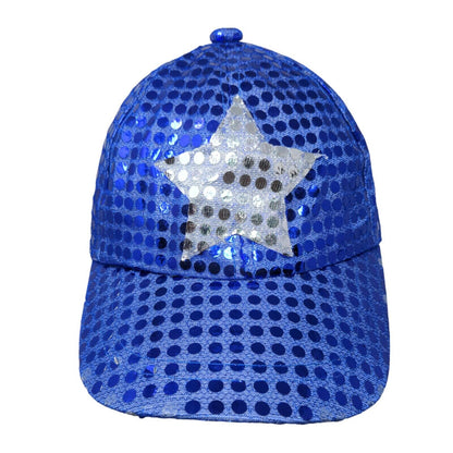 Star Sequin Strapback Hat Blue One Size Adjustable Sparkle 6 Panel