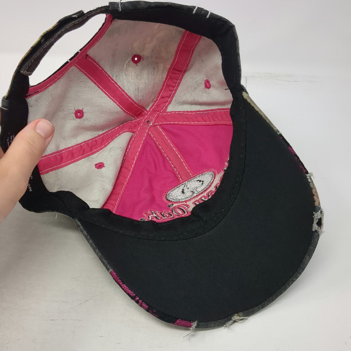 Mossy Oak Baseball Cap Black Pink One Size Lace Underlay Strapback Hat Camo Logo