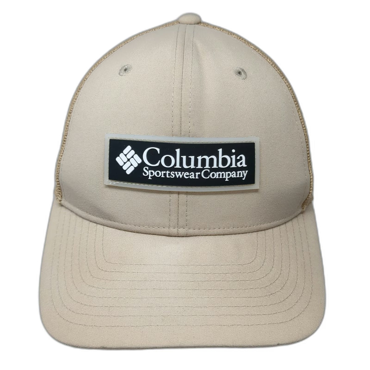 Columbia Trucker Hat Beige One Size Mesh Snapback Patch Logo Polyester Trail