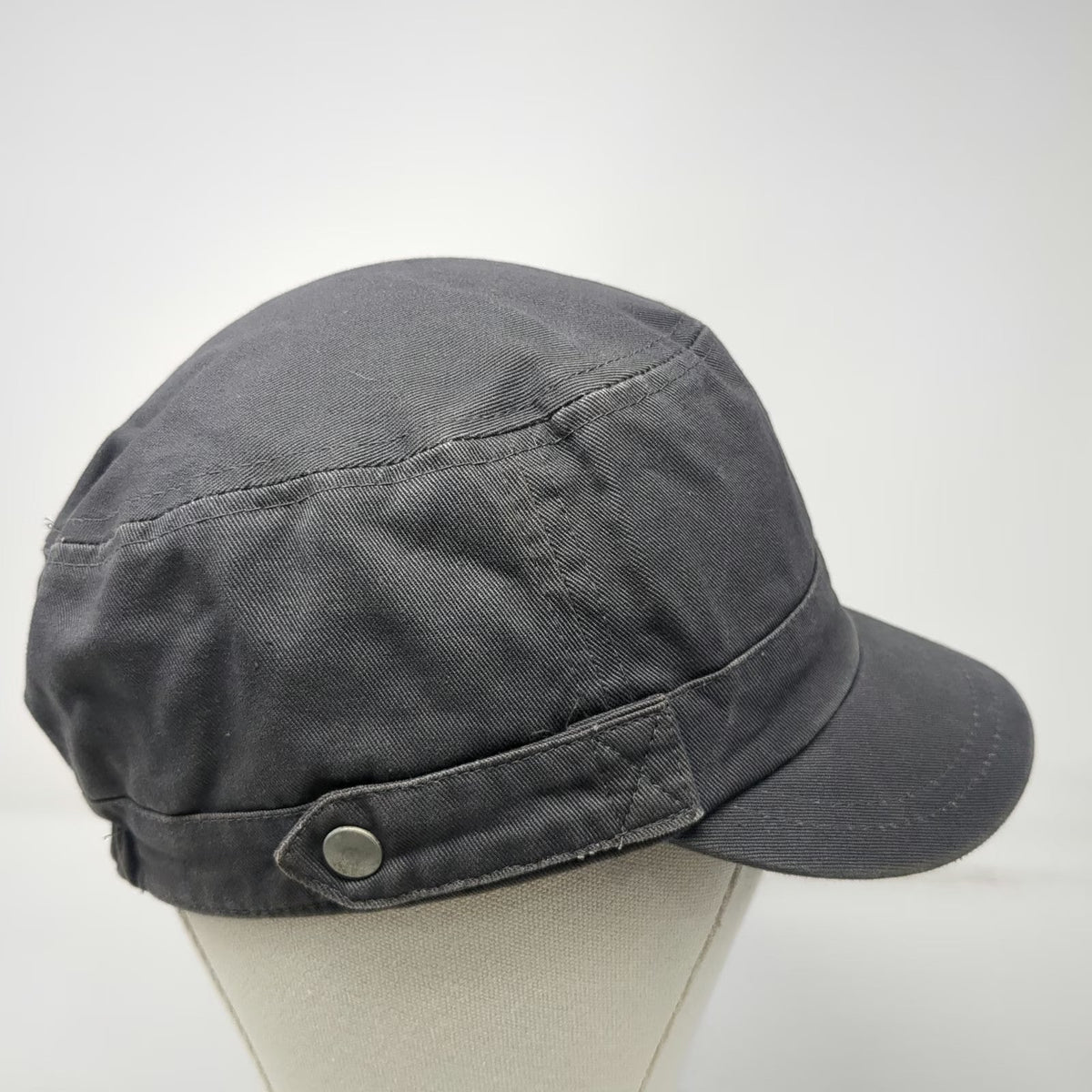 Army Cap Gray One Size Elastic Back Side Button Detail Flat Top Cadet Style Hat