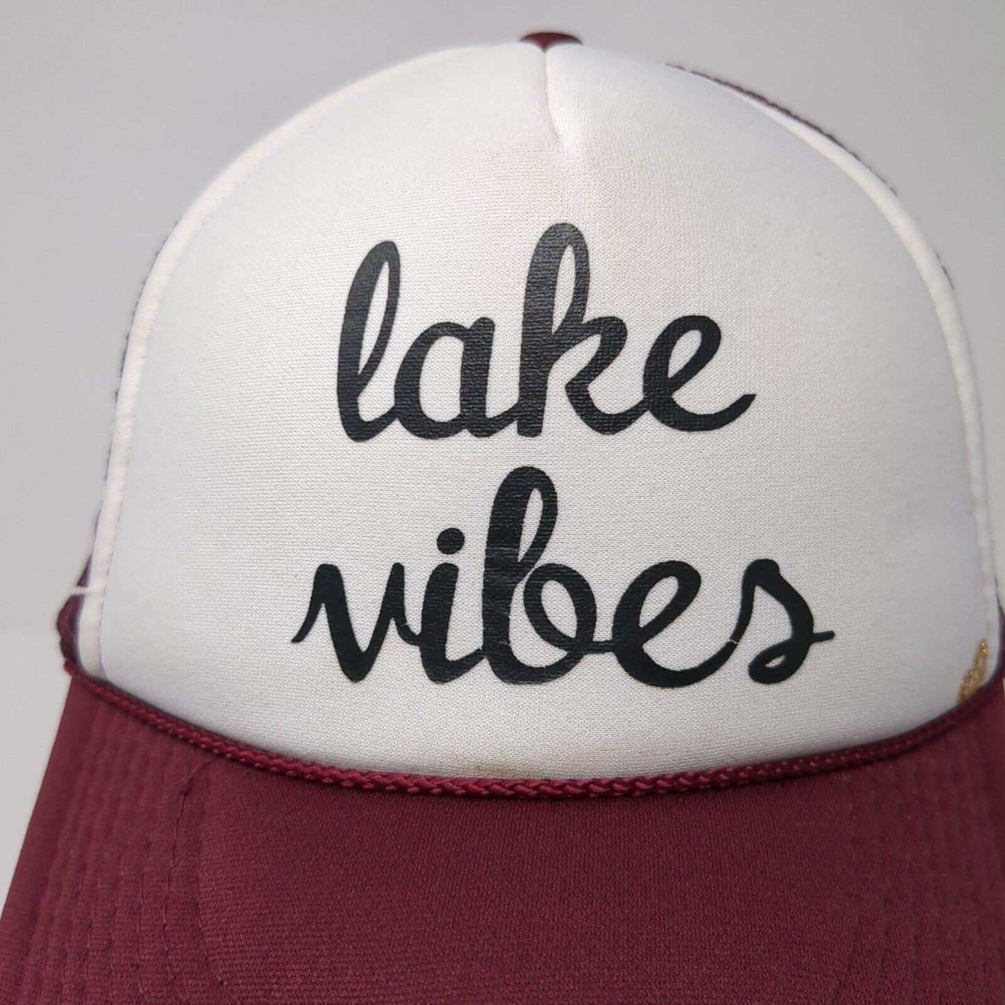 Lake Vibes Snapback Trucker Hat Red One Size Adjustable Mesh Back Rope