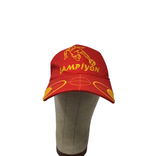 Sampiyon Soccer Strapback Hat Red Embroidered Yellow Spell Out Name Size 58CM