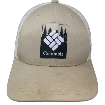 Columbia Trucker Hat Beige One Size Snapback Mesh Forest Patch Logo Structured