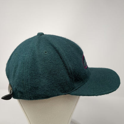 Columbia Baseball Cap Green One Size Wool Blend Leather Strapback Hat Logo