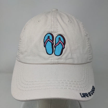 Life Is Good Flip Flop Slideback Hat Tan One Size Embroidered Adjustable