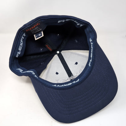 Sky View Hawks Fitted Hat Blue L/XL Flexfit Vented Holes 6 Panel Yupoong