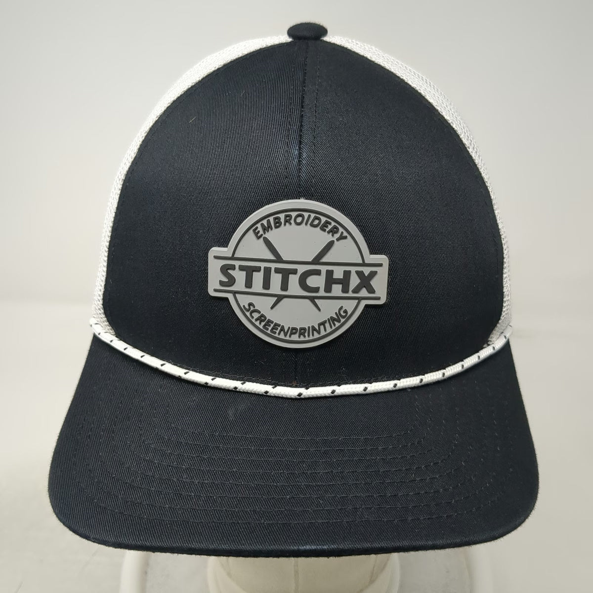 Pacific Headwear Trucker Hat Black White One Size Mesh Back Snapback Rope Patch
