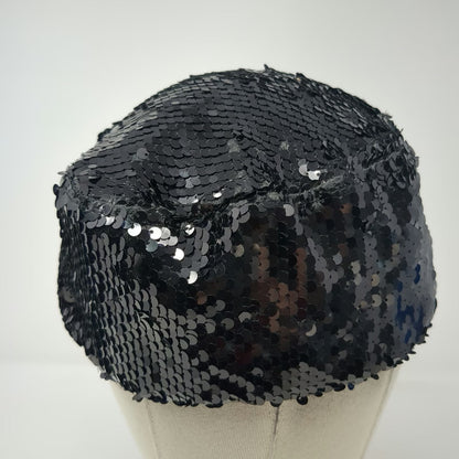 Army Cap Black One Size Sequin Faux Leather Bill Shiny Sparkle Bling Cadet Hat