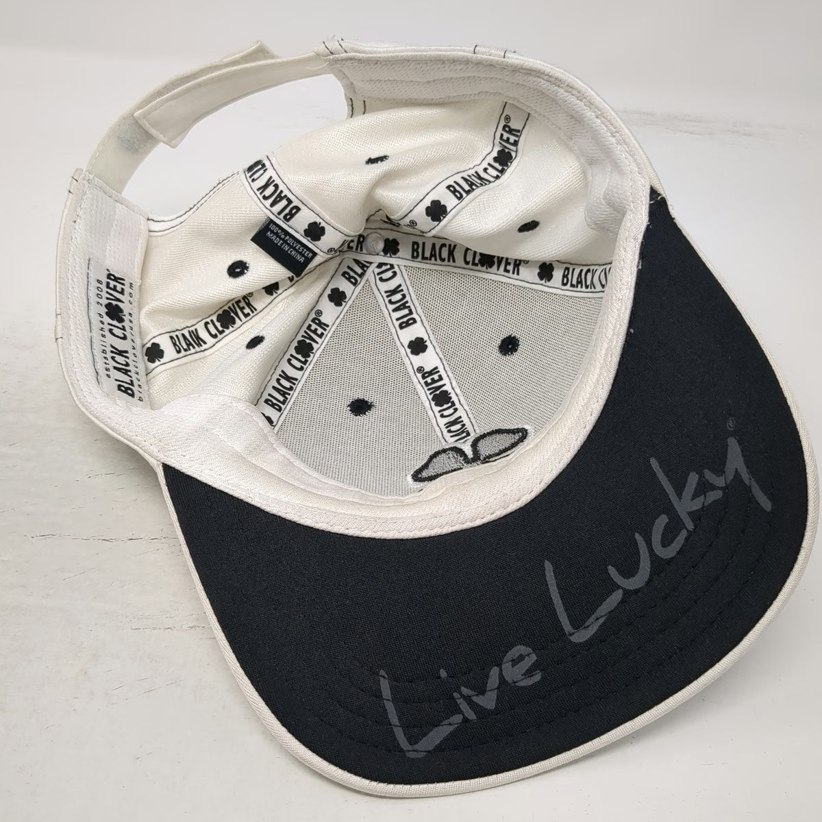 Black Clover Baseball Cap White OS Strapback Live Lucky ASG Clover Logo Hat