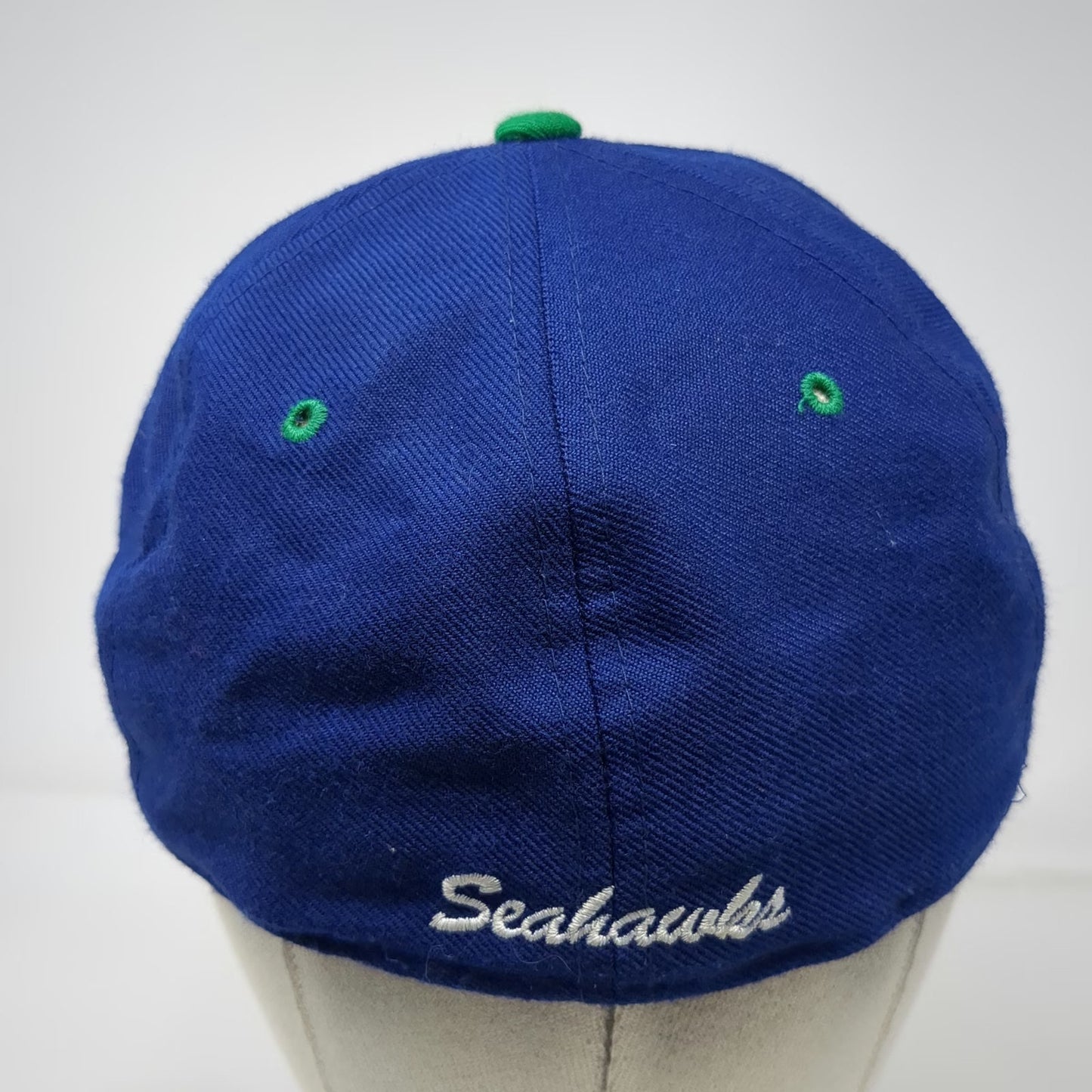 New Era Cap Blue Fitted Green Underbrim NFL Seahawks Logo Hat Vintage Pro Model
