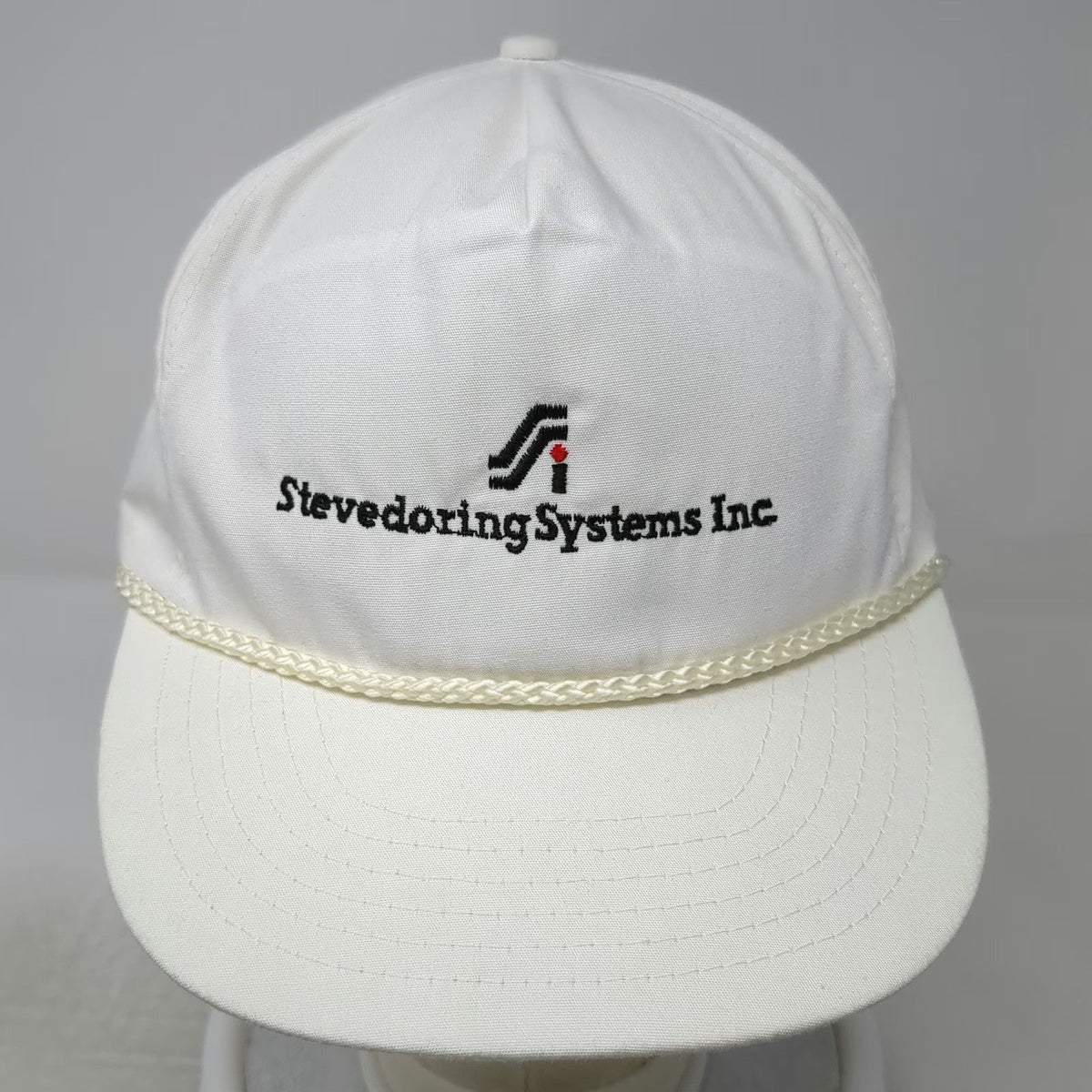 White 5 Panel One Size Stevedoring Systems Inc Corporate Logo Rope Snapback Hat