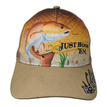 Just Hook Em Redfish Snapback Trucker Hat Multicolor One Size Mesh Back