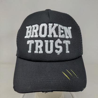 Broken Trust Snapback Trucker Hat Black OS Embroidered Distressed Mesh Back