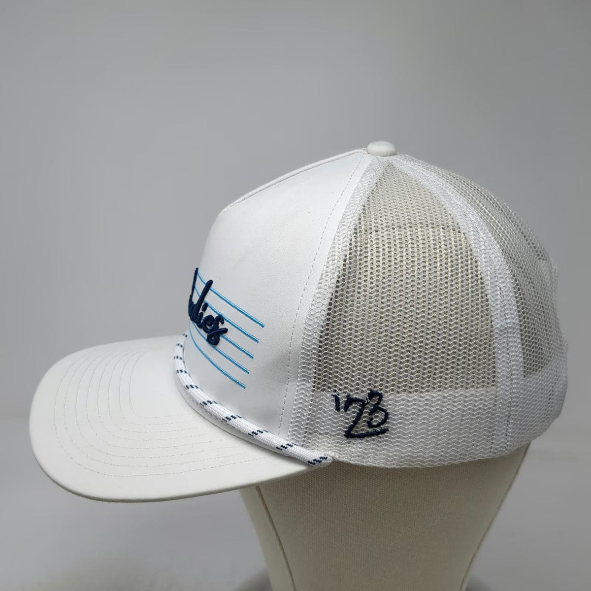 Brhodies White Trucker Hat One Size Mesh Back Snapback Rope 76 Shaka Logo Surf
