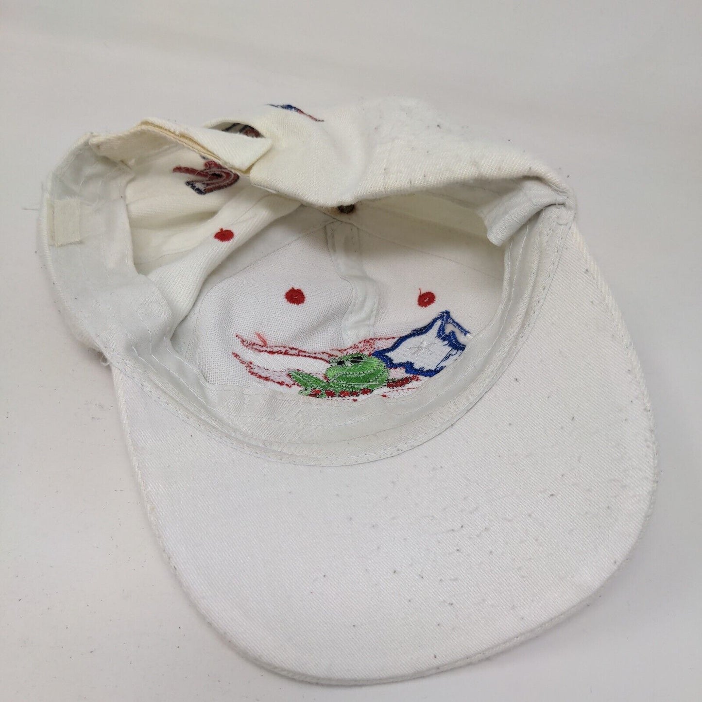 Puerto Rico Flag Frog Strapback Hat White One Size Embroidered