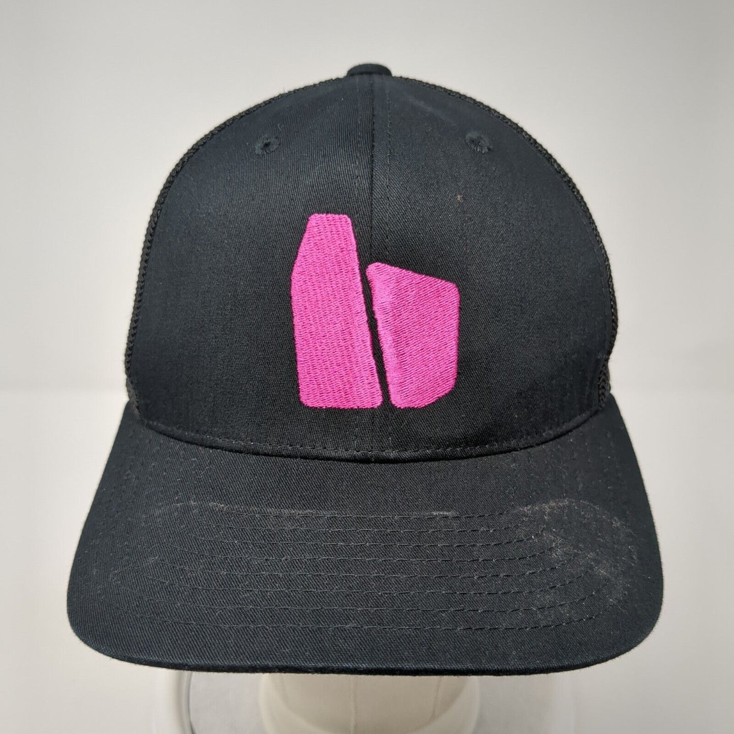 Yupoong Fitted Trucker Hat Black OS Embroidered Flexfit Mesh Back 6 Panel