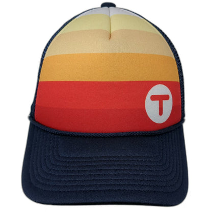 TSheets Trucker Hat Blue One Size Retro Stripe Foam Mesh Snapback