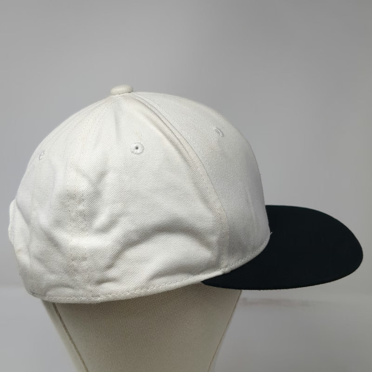 Sykes Snapback Hat White Black One Size Flat Brim Logo Patch Two Tone Cotton