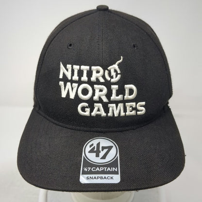 '47 Trucker Hat Black One Size Nitro World Games Snapback Flat Brim Acrylic Wool