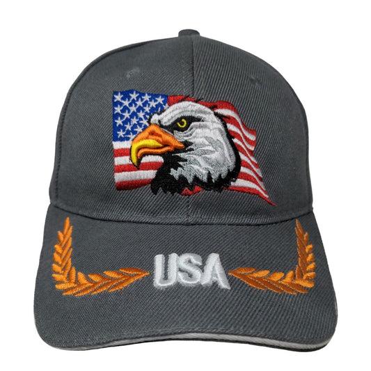 Unbranded Men's Strapback Hat Gray Adjustable Embroidered USA Eagle Patriotic