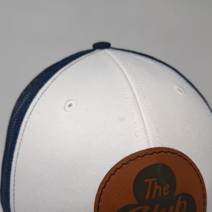 The Club Leather Patch Snapback Trucker Hat Blue One Size Mesh Back