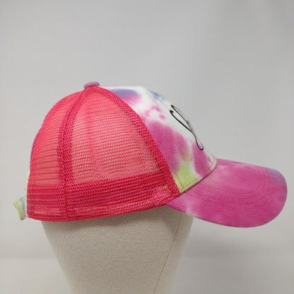 Shhh No One Cares Strapback Trucker Hat Multi OSFA Tie Dye Ponytail