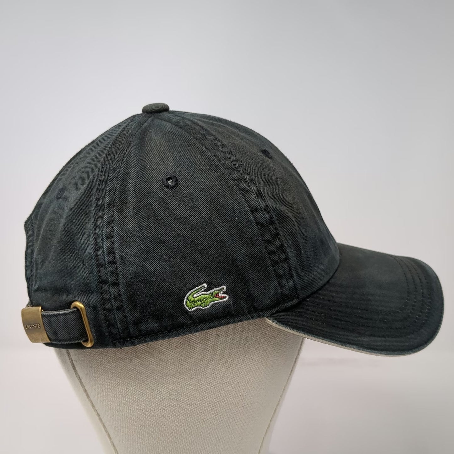 Lacoste Baseball Cap Black One Size Adjustable Slideback Cotton Hat Logo Design