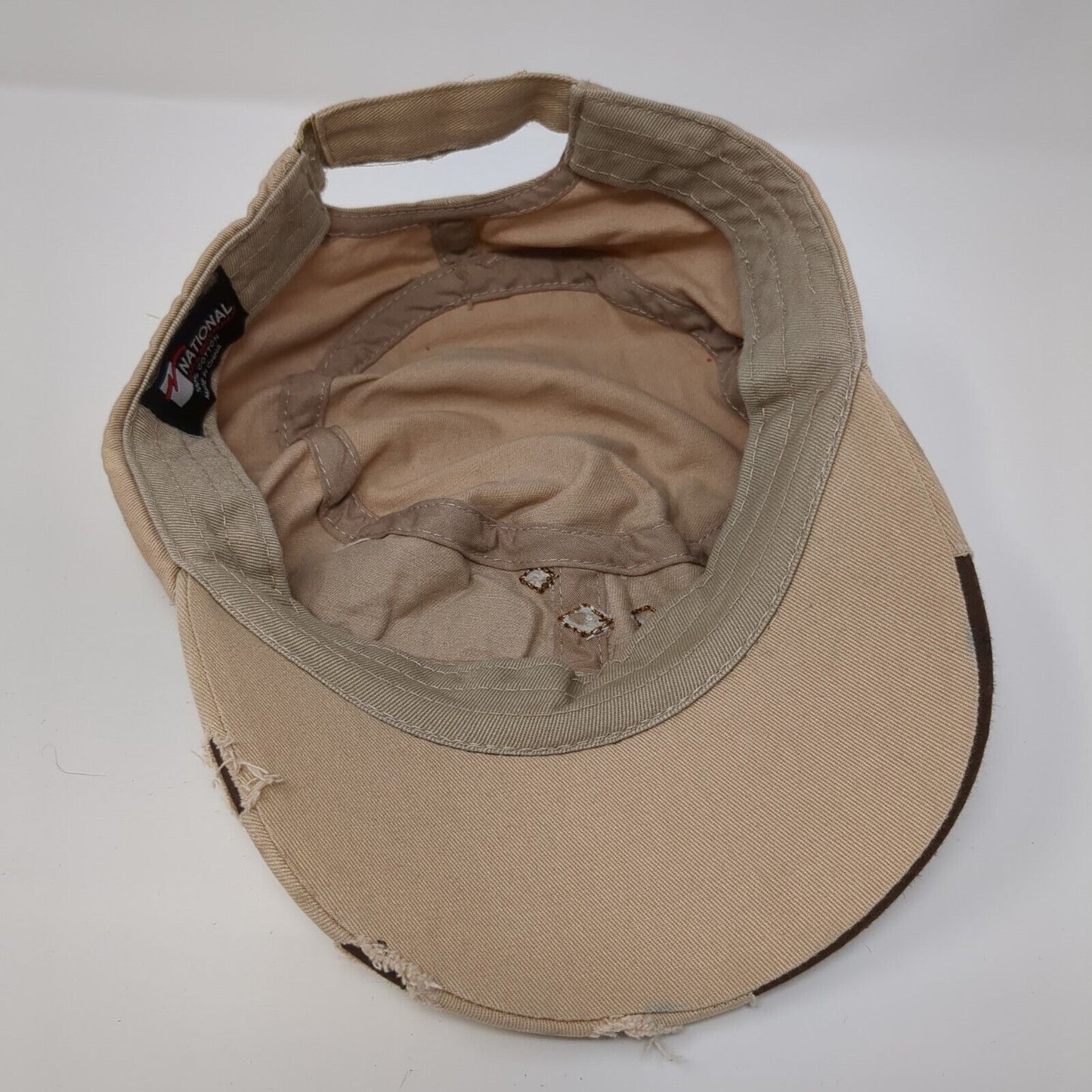 Rhinestone Cross Strapback Cadet Army Cap Tan OS Distressed National Cap & Sport