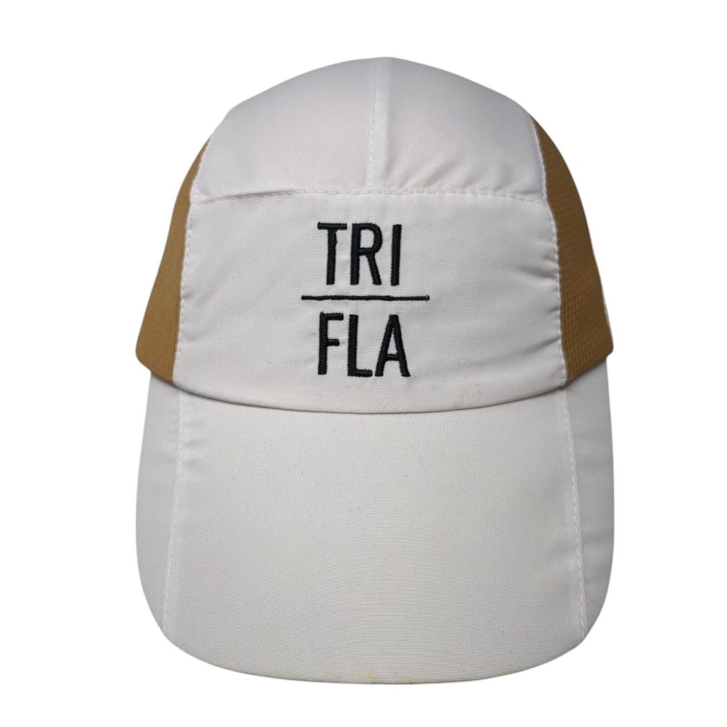 Tri Fla Strapback 5 Panel Cap White One Size Adjustable Embroidered Breathable