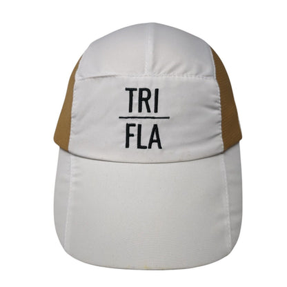 Tri Fla Strapback 5 Panel Cap White One Size Adjustable Embroidered Breathable