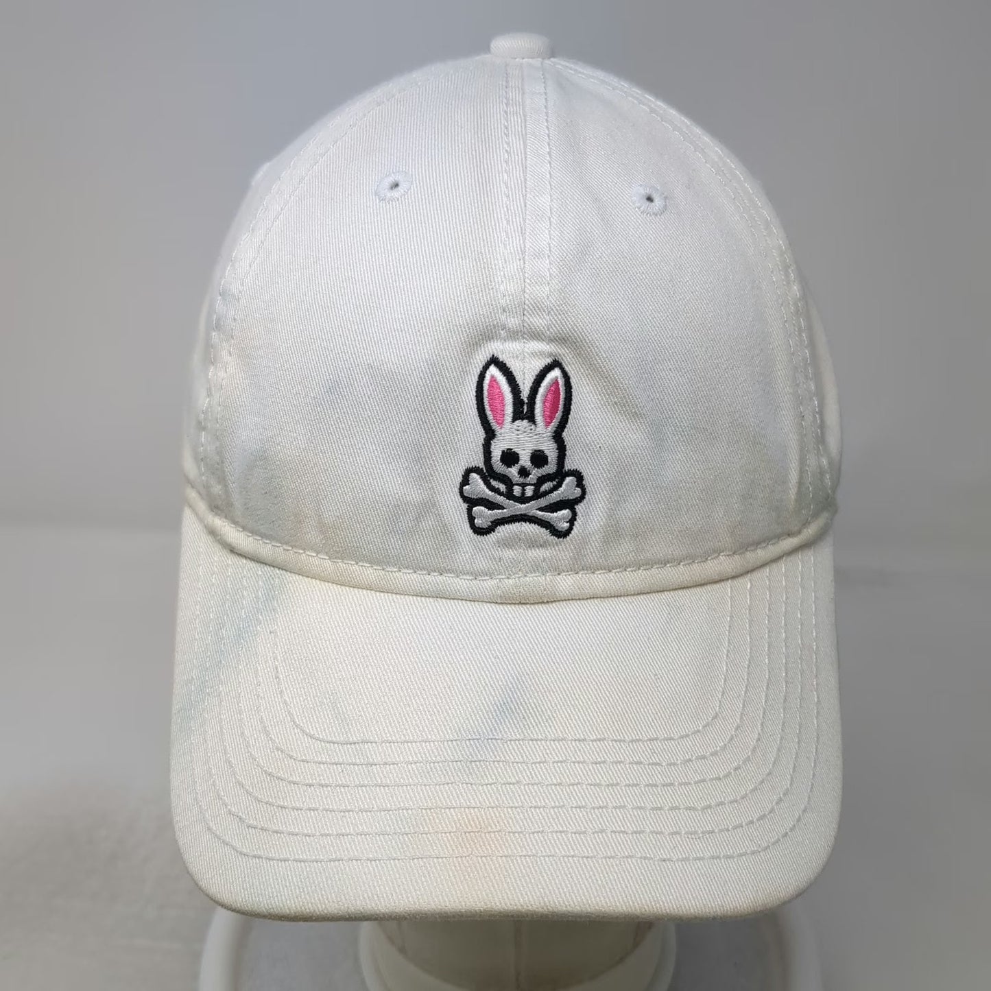 Psycho Bunny Baseball Cap White One Size Embroidered Logo Slideback Cotton Hat