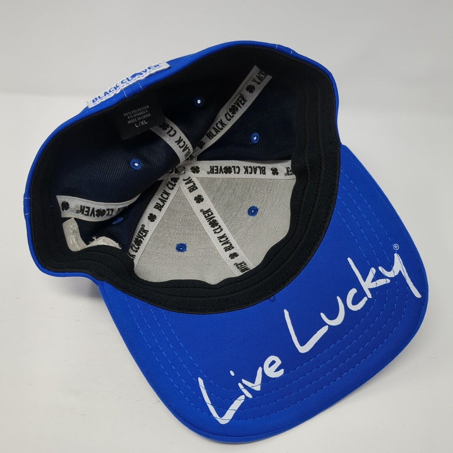 Black Clover Fitted Hat Blue L/XL Think Young & Live Lucky 6 Panel
