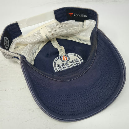 Edmonton Oilers NHL Fanatics Trucker Hat Blue White One Size Snapback Mesh Back