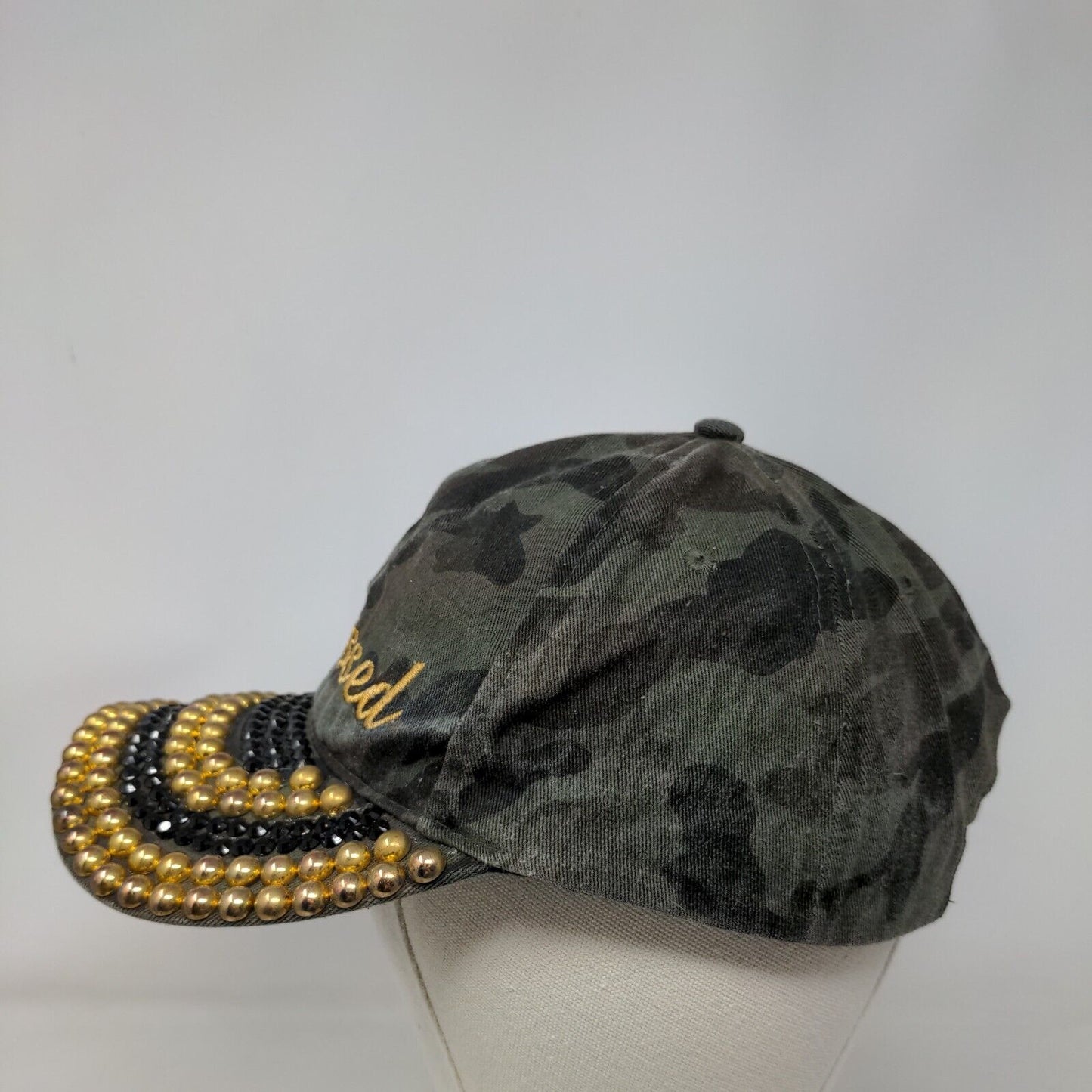 Blessed Strapback Hat Camouflage OSFA Bling Studded Embroidered 6 Panel