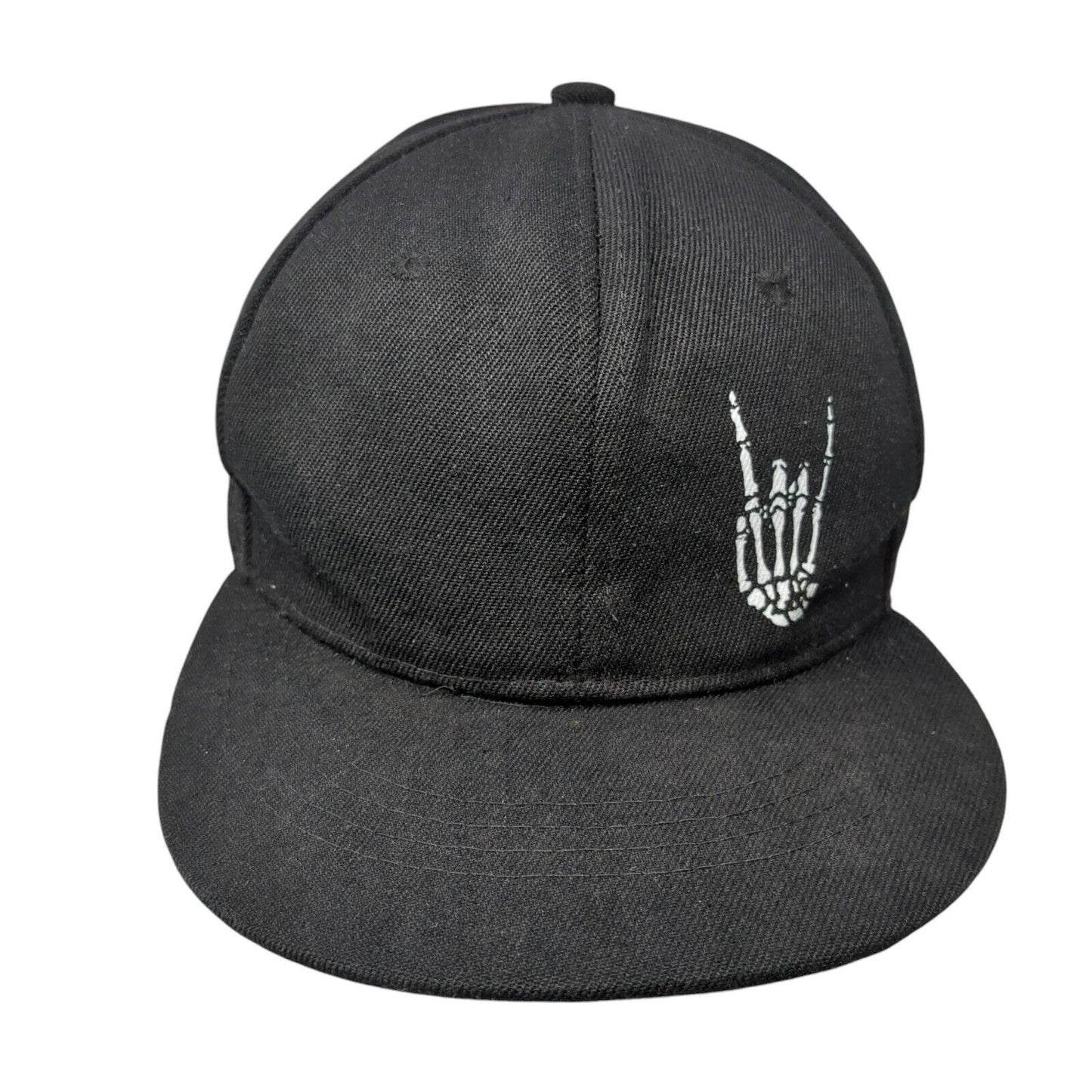 Skeleton Hand Rock On Snapback Hat Black One Size Adjustable 6 Panel