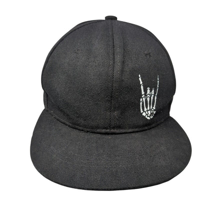 Skeleton Hand Rock On Snapback Hat Black One Size Adjustable 6 Panel