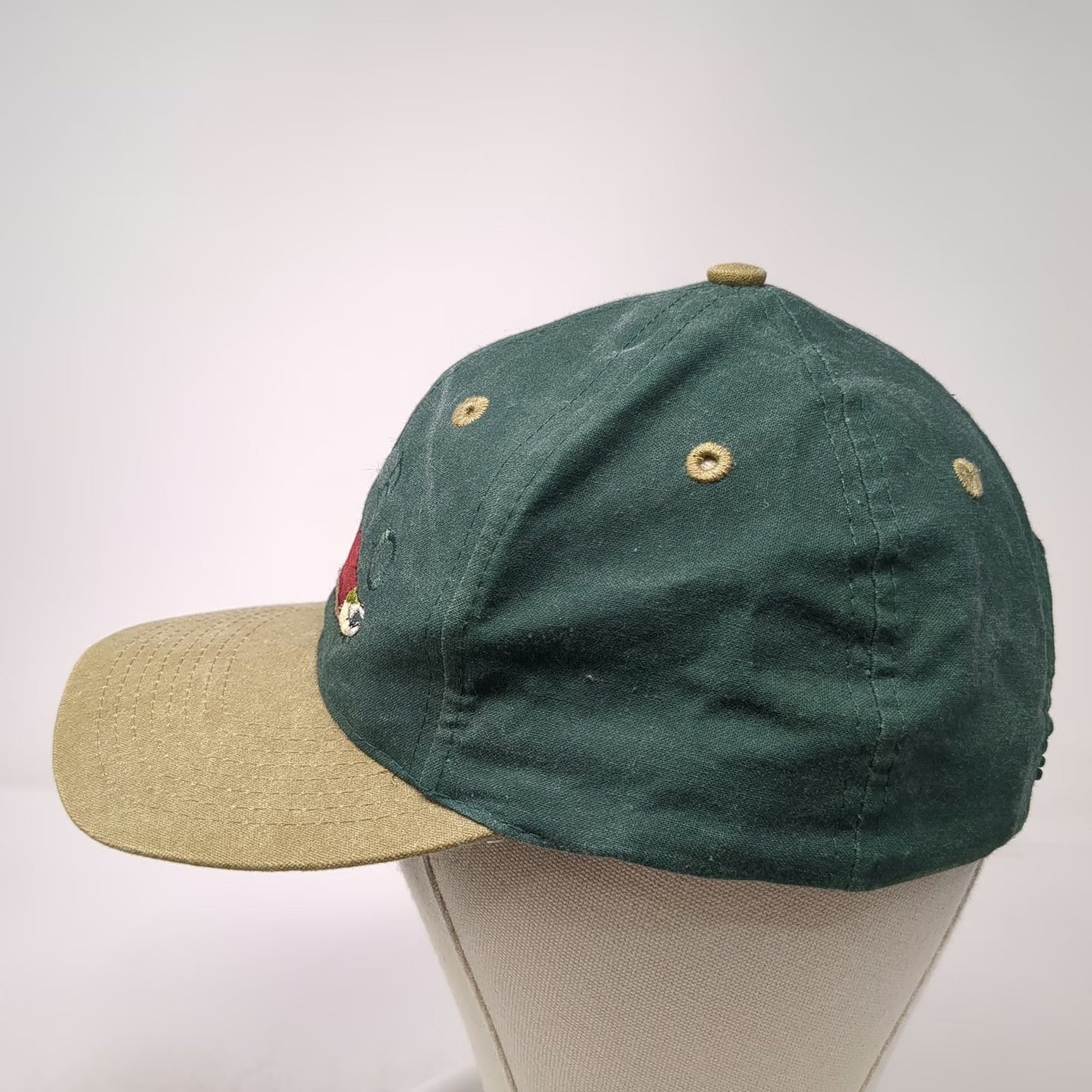 Head To Toe Snapback Green Beige Embroidered Salmon Fish Nappo Hat Vintage