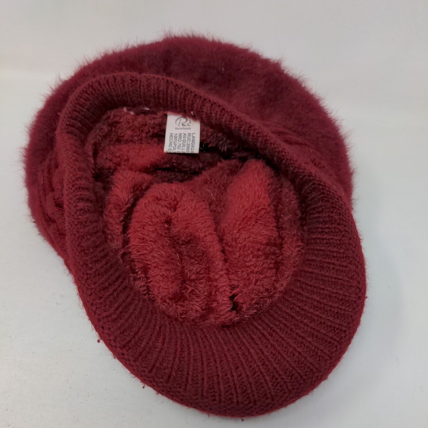 Race Ready Knit Newsboy Beanie Hat Red One Size Blank Fuzzy Polyester