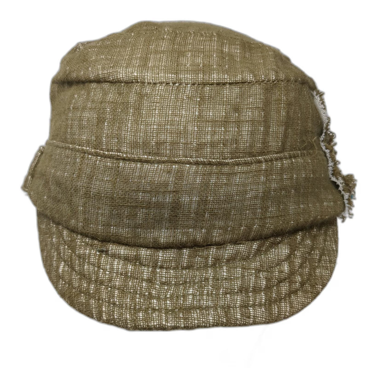 Gypsy & Loic Army Cap Green One Size Up-cycled Cotton Buttons Frayed Elastic Hat