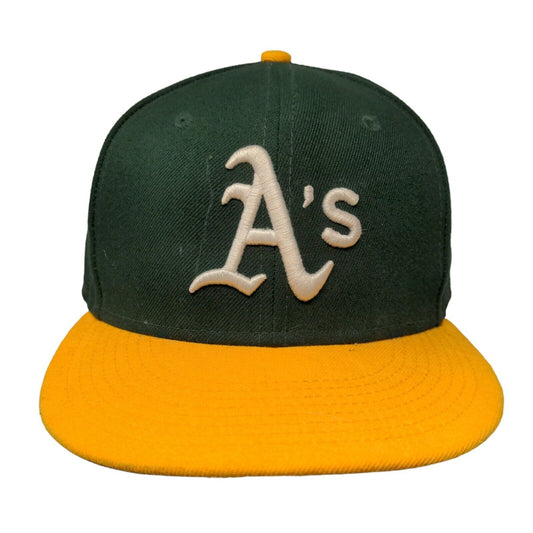 New Era 59Fifty Men's Flat Bill Hat Green 7 1/2 Oakland Athletics Embroidered