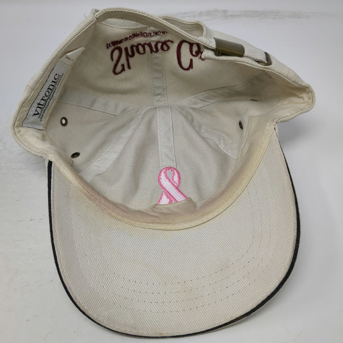 Vitronic Baseball Cap Beige OS Rhinestone Pink Ribbon Shane Co BCA Hat Slideback