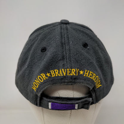 Purple Heart Combat Veteran Merit Honor & Bravery Strapback Hat Gray One Size