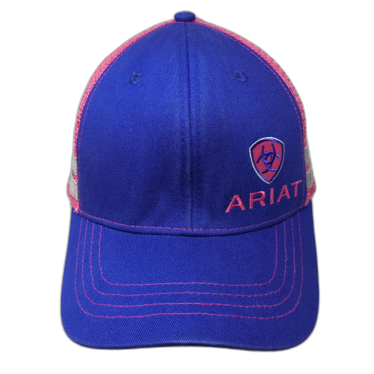 Ariat Trucker Hat Blue Pink One Size Snapback Mesh Reflective Logo shield