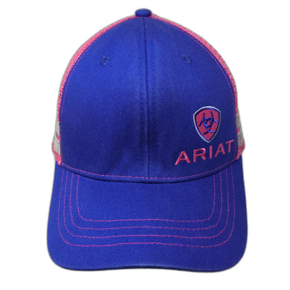 Ariat Trucker Hat Blue Pink One Size Snapback Mesh Reflective Logo shield